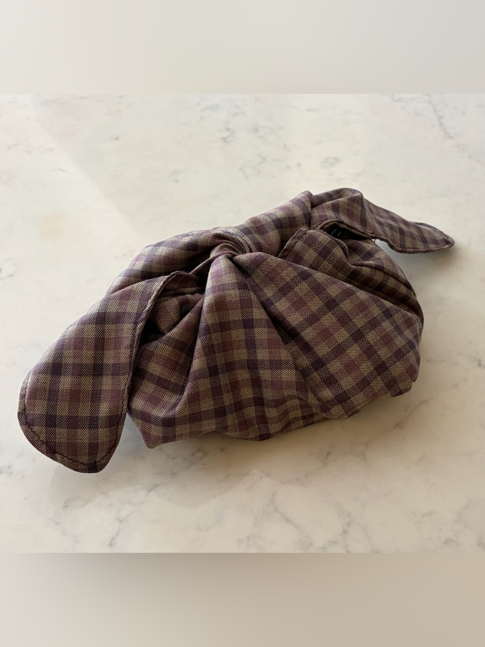 Plaid Knotted Fabric Cosmetic Bag in dead stock fabric - Purple